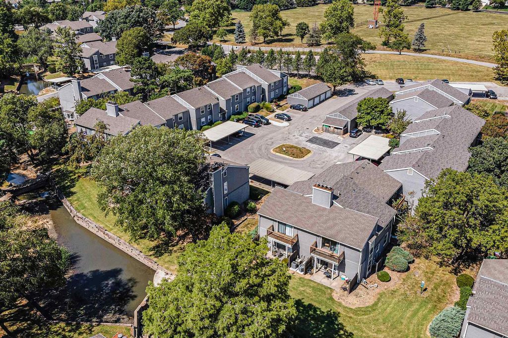 Aerial view of Corinth Paddock in Corinth Communities, Prairie Village, Kansas.