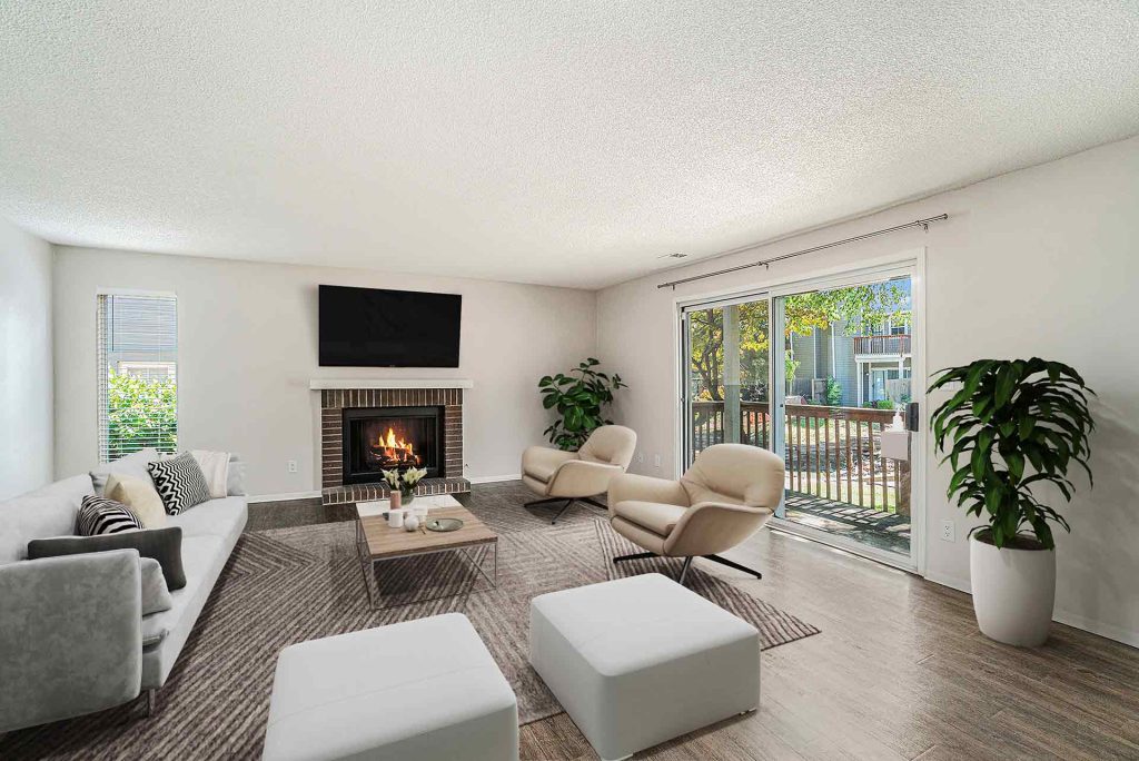 Corinth paddock interior living room in Corinth Communities, Prairie Village, Kansas.